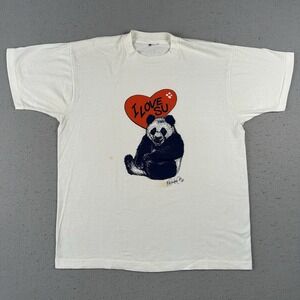 Vtg 80s I Love SU Panda T Shirt‎ Large Syracuse University Kit Parker Cali Art